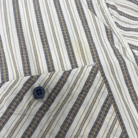 The North Face XL Beige Gold Short Sleeve Striped‎ Button Up Shirt - Picture 3 of 5
